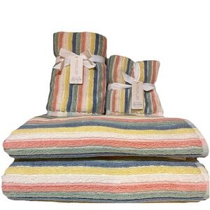 8pc Rachel Zoe Cotton Rainbow Striped Pastels Bath Hand Washcloth Towel Set New